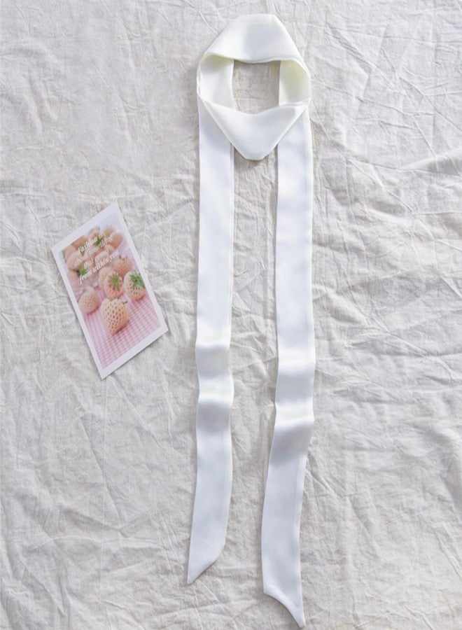Bwerfuet Stylish Solid Color Ribbon Scarf Soft Long Skinny Satin Belt Neck Scarf for Women (White) - Image 3